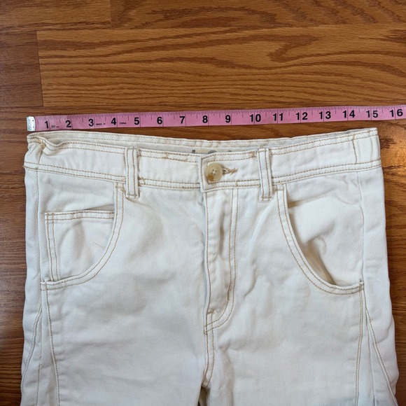 Free People We The Free Cream Cropped Barrel Jeans Raw Hem Mid Rise Size 24 - Picture 6 of 10